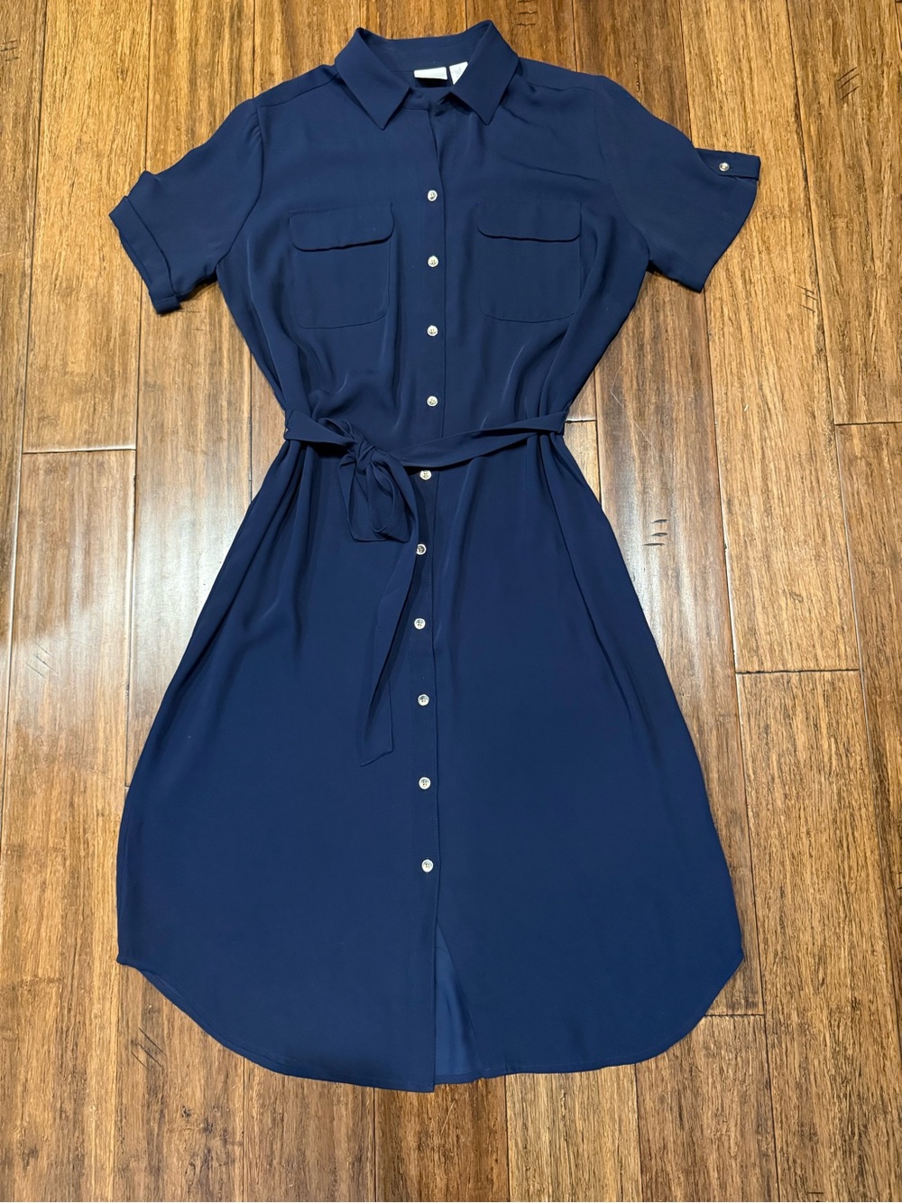 Chico’s Classic Navy Shirt Dress with Tie Waist